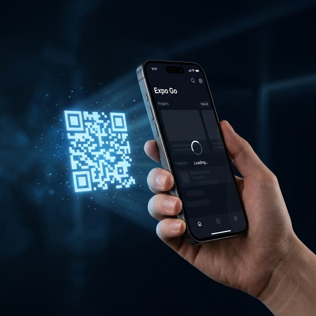 Scanning a glowing QR code with a phone to instantly preview a mobile app